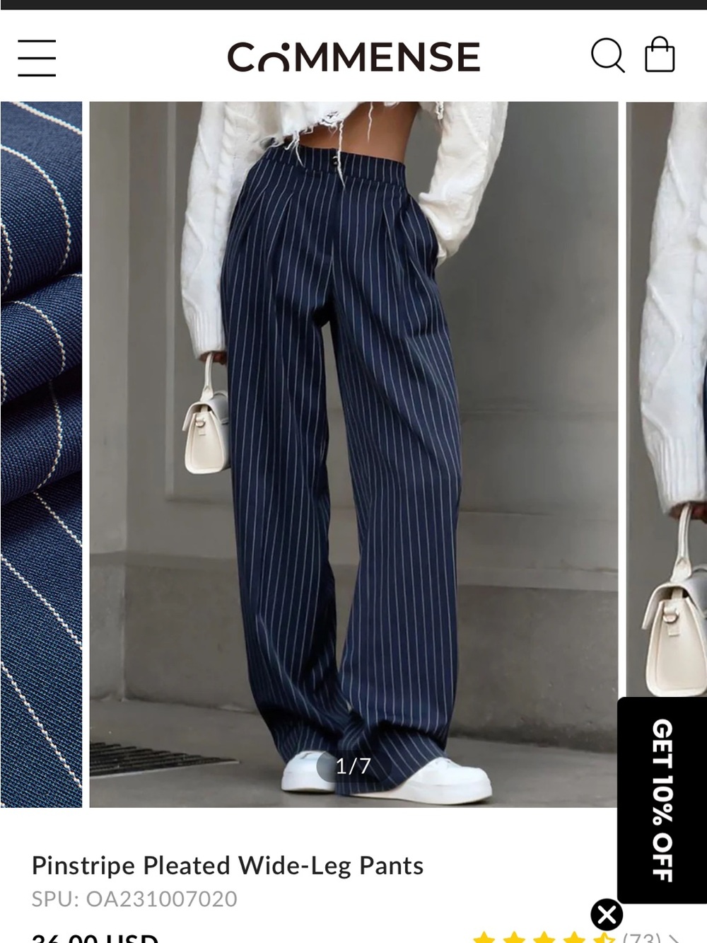 Commense Navy Pinstripe Pleated Wide-Leg Trousers